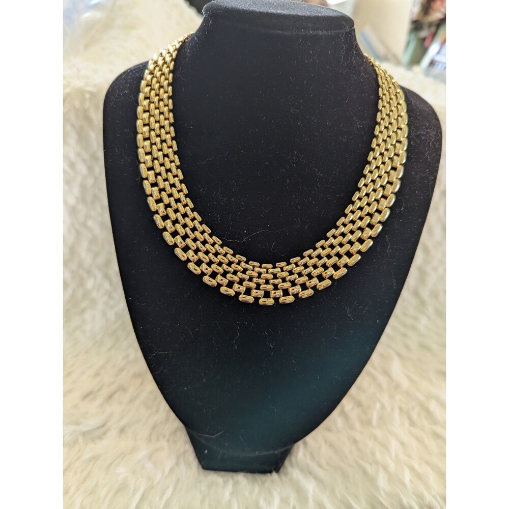 Napier Goldtone Metal Mesh Links Chain Necklace 15.5 Inches Vintage